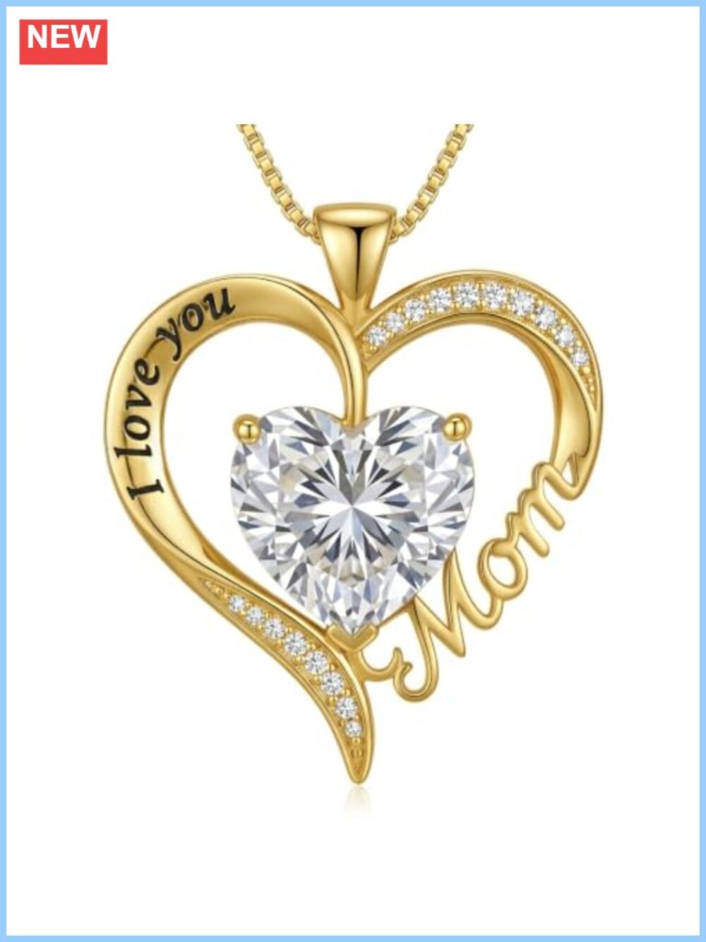 18K Gold Plated Heart Moissanite Pendant Necklace Mom Gift